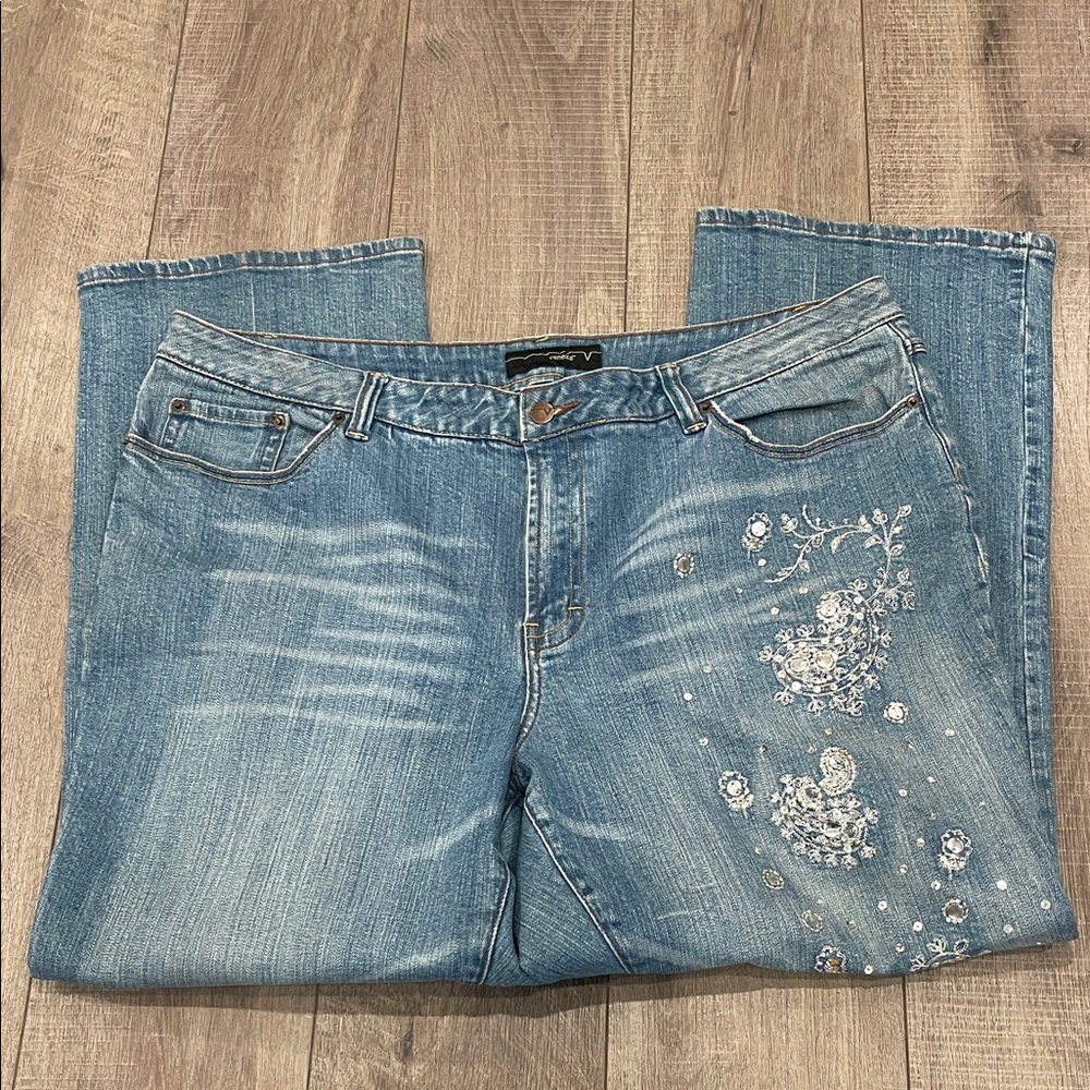 Venezia Light Blue Embellished and Detailed Flare Jeans Size 22 - Picture 3 of 7